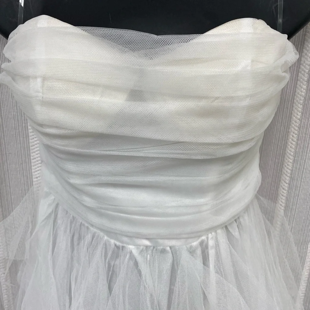 NWT Elegant Boho White Strapless Wedding Prom‎ Gown Flowy Layered Tulle Size S - Picture 2 of 14